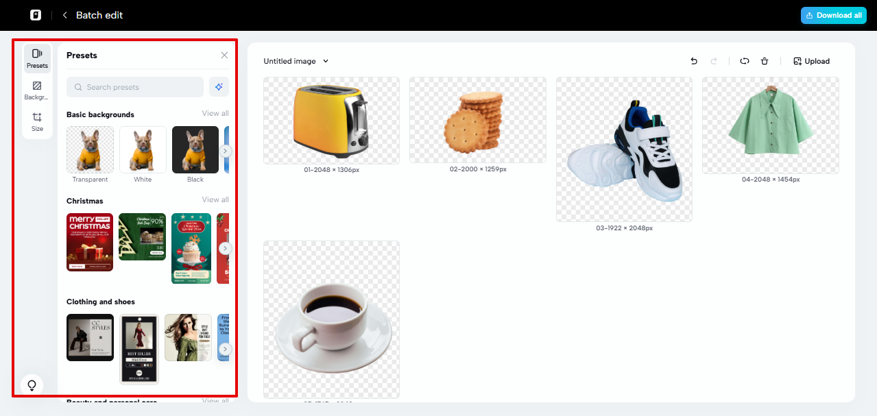 Changing image background in Pippit batch editor