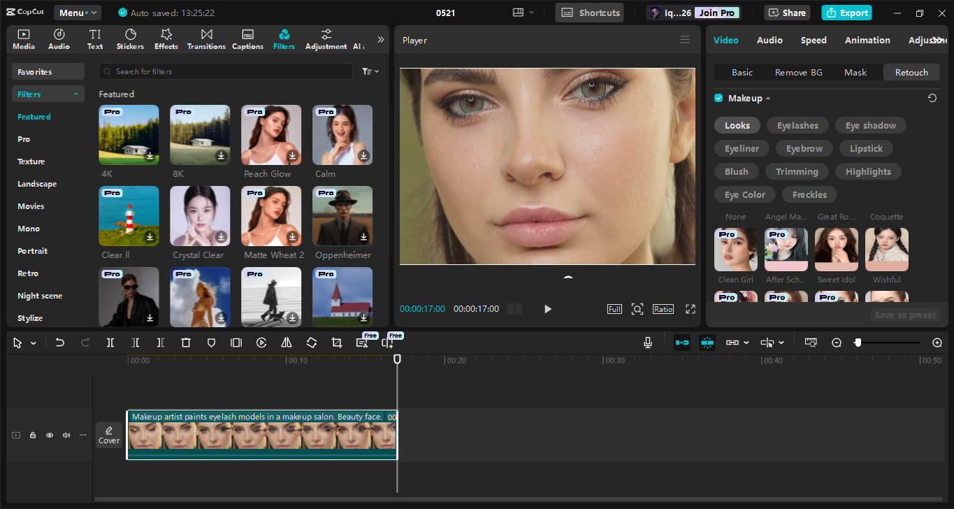 Schnittstelle des CapCut Desktop-Video-Editors - ein perfektes Werkzeug zur Verbesserung von Augendetails
