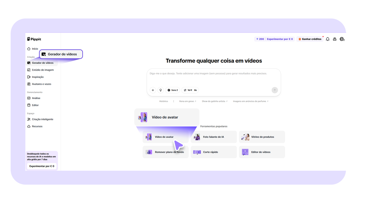 Criando avatar falante no Pippit
