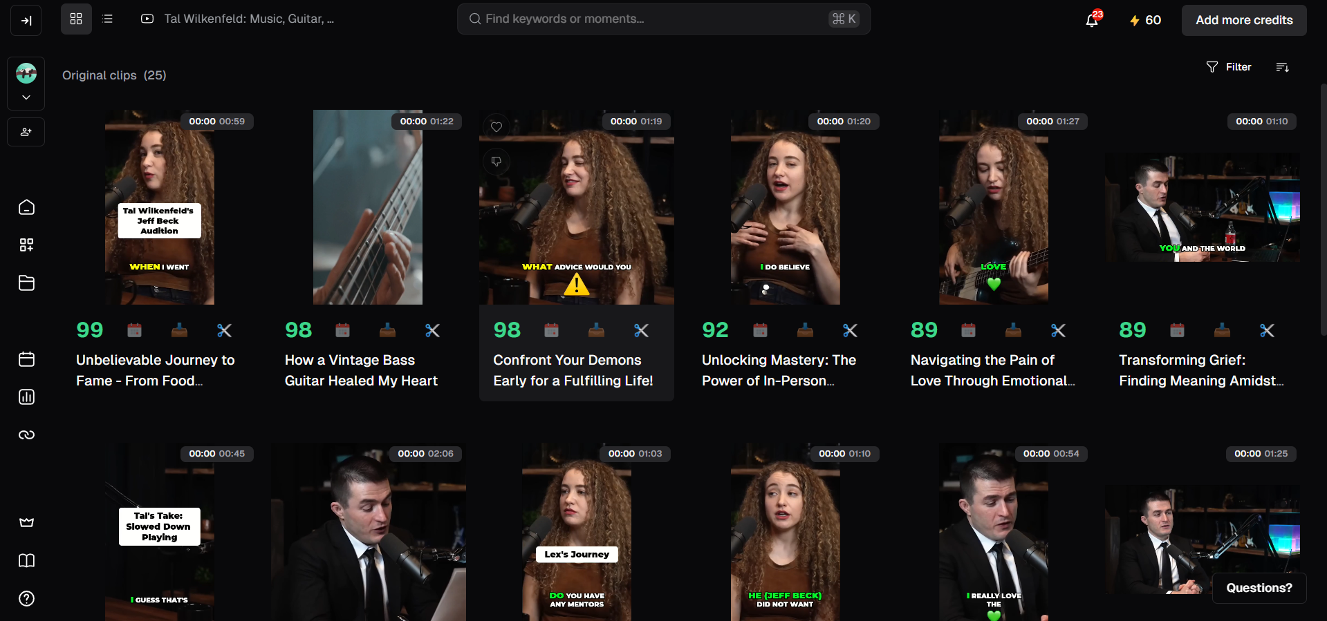 OpusClip 精選影片介面