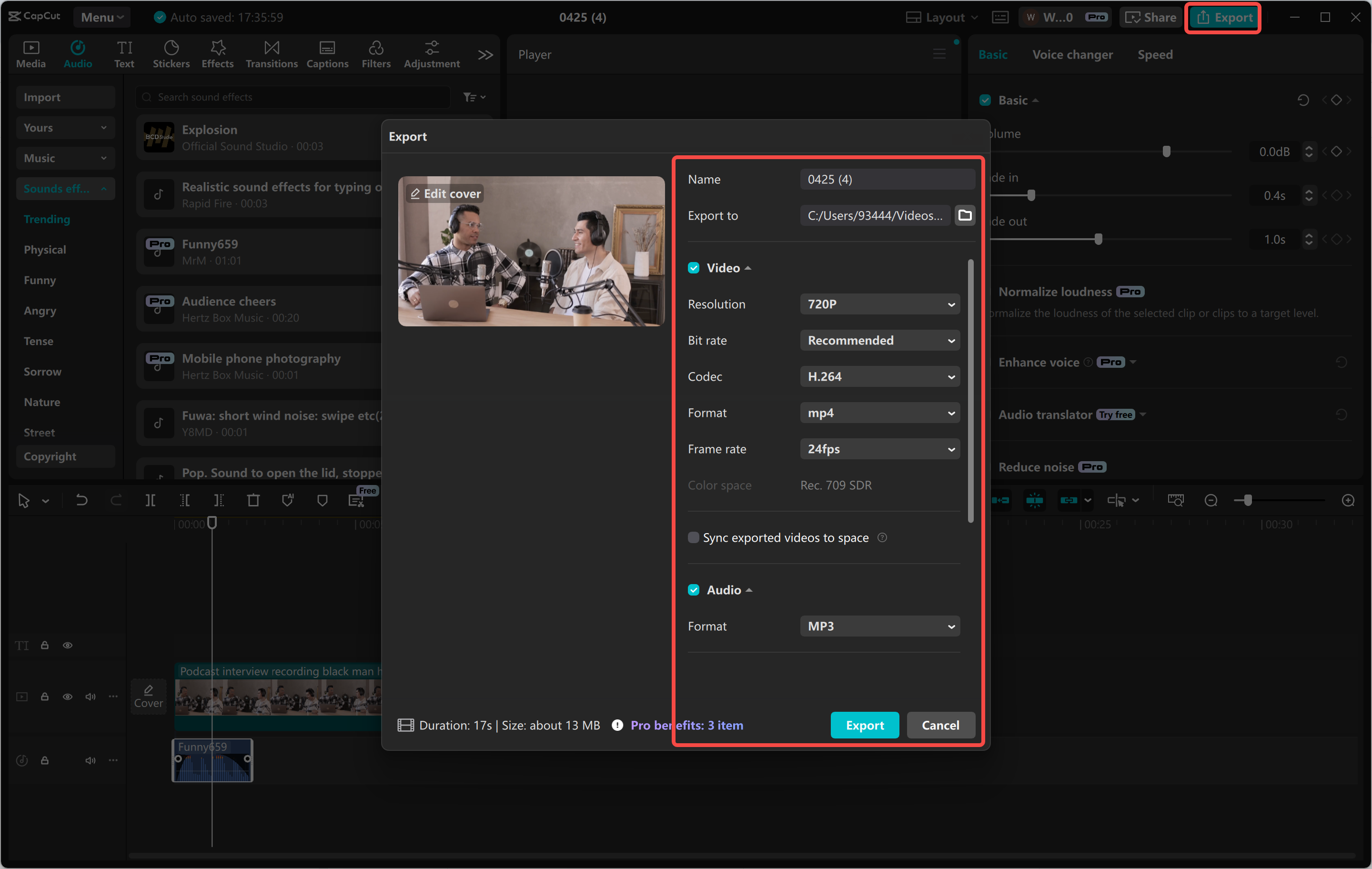 Exporting a video from the CapCut desktop video editor