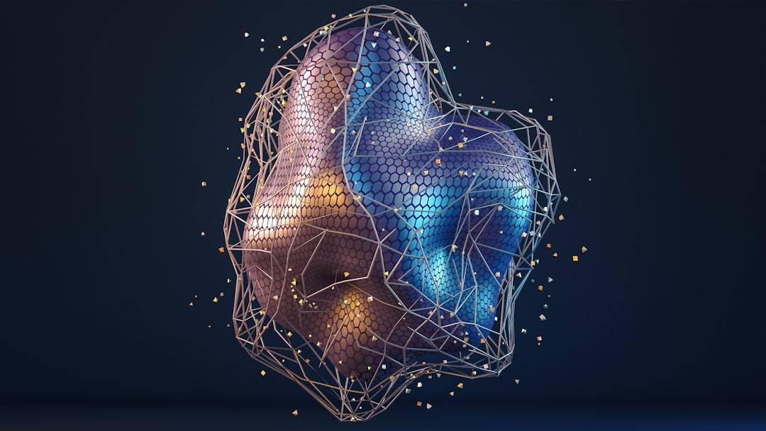 A futuristic digital art piece showing a brain made of colorful interconnected nodes, symbolizing AI creativity
