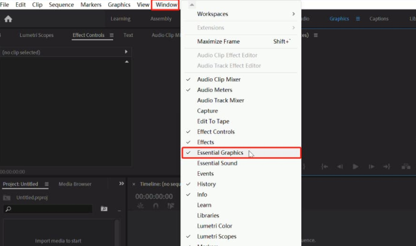 Open Essential Graphics or Graphics Screen