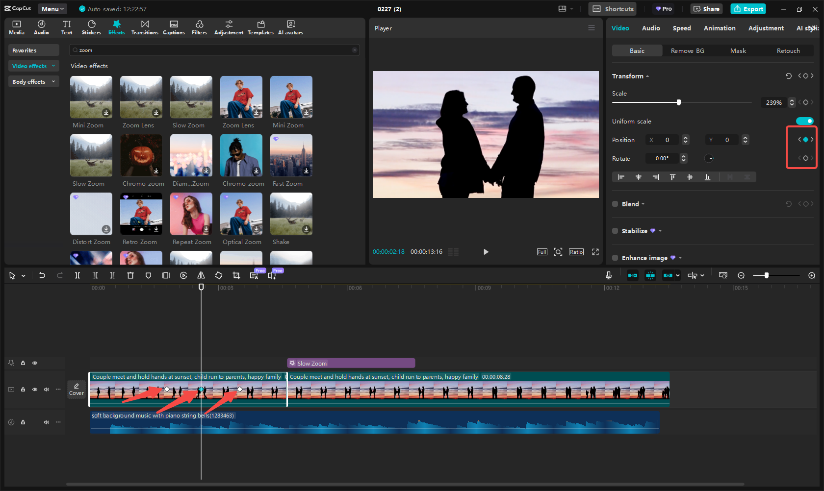 Using keyframes in CapCut