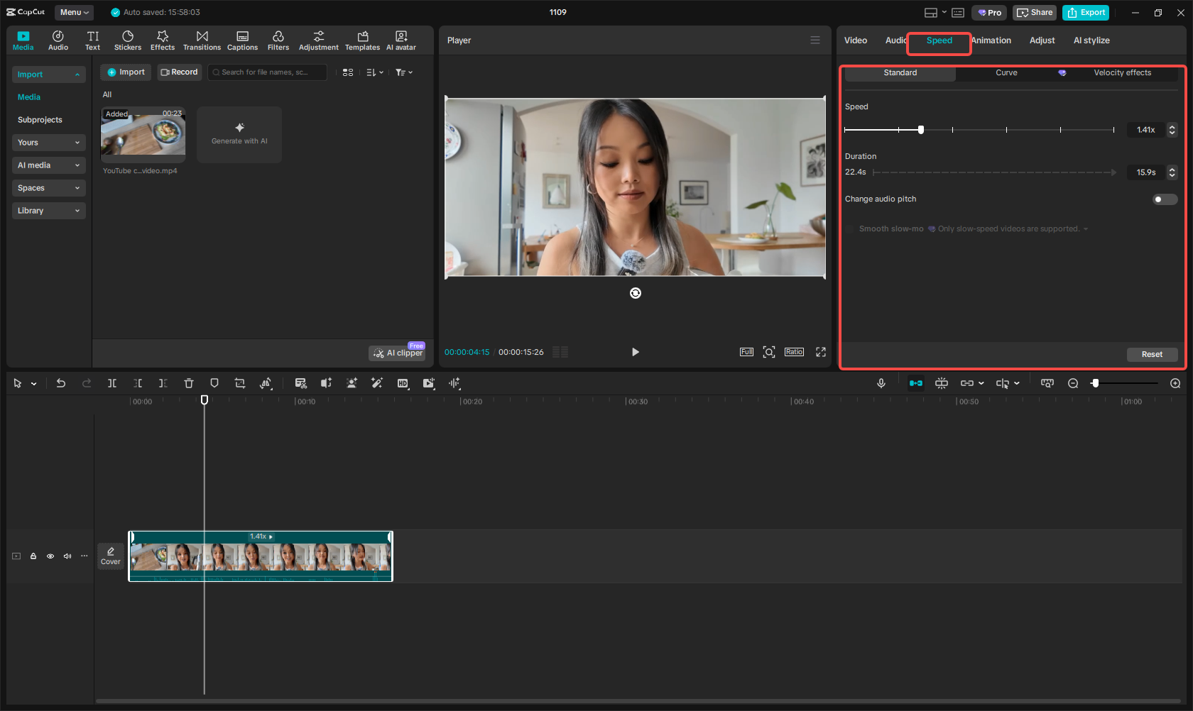 Speed up a video in CapCut
