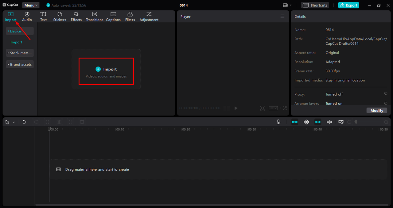 Uploading video to the CapCut desktop video editor