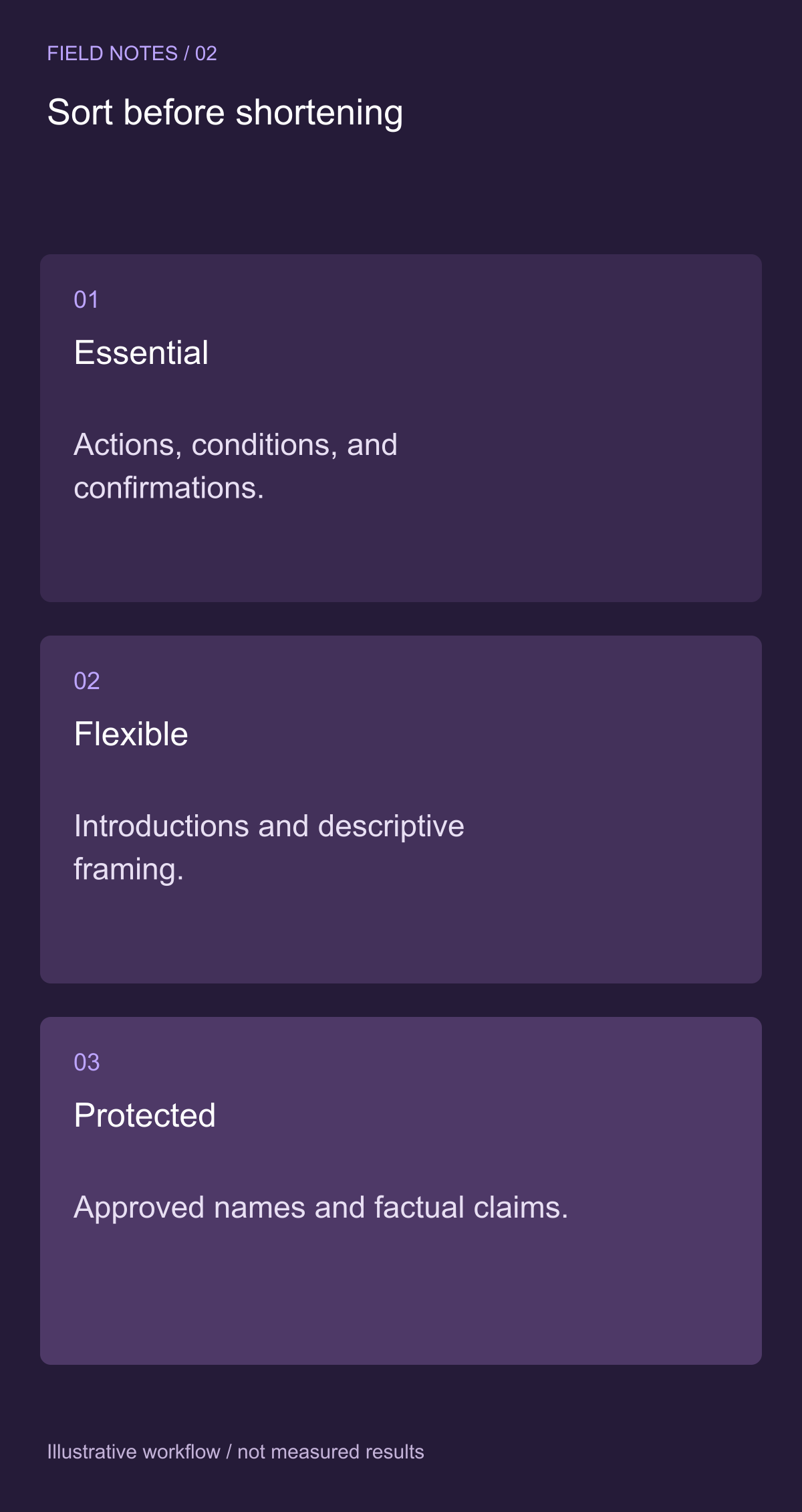 Adapt by meaning units, not sentence length — illustrative decision guide