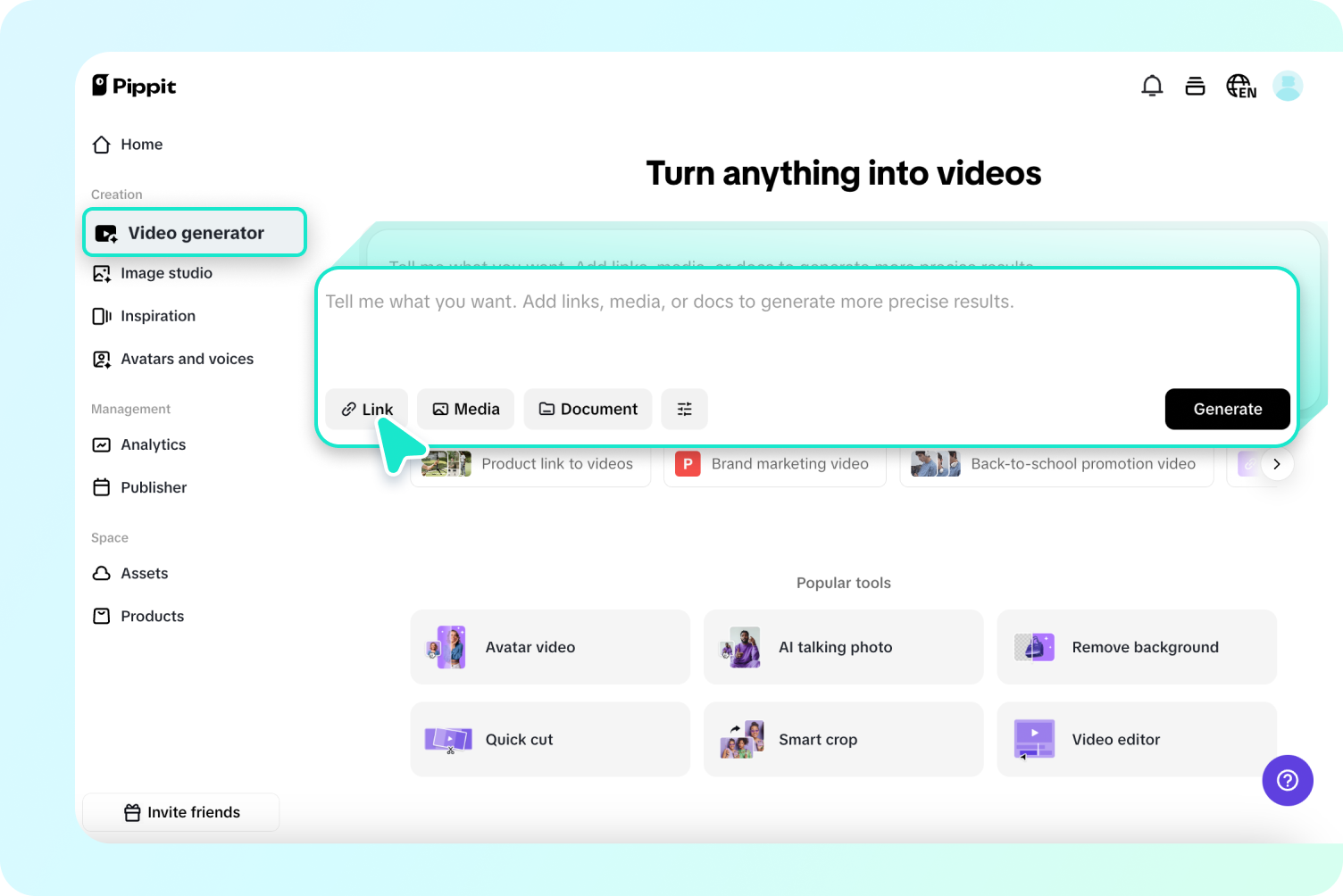 Gehen Sie zum Videogenerator.