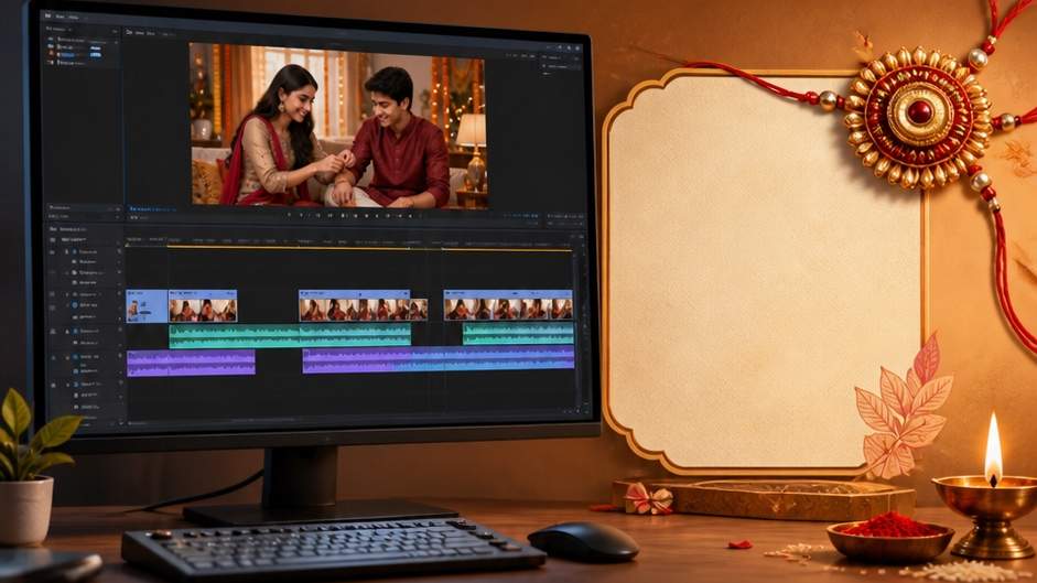 Sunny urban portrait of a fictional adult raksha bandhan shayari video editing
