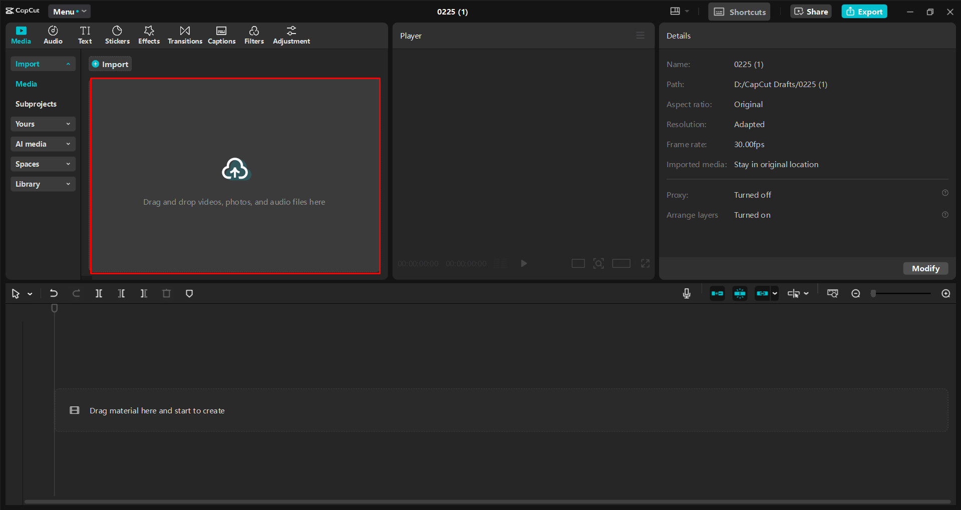 Importing a video into the CapCut desktop video editor