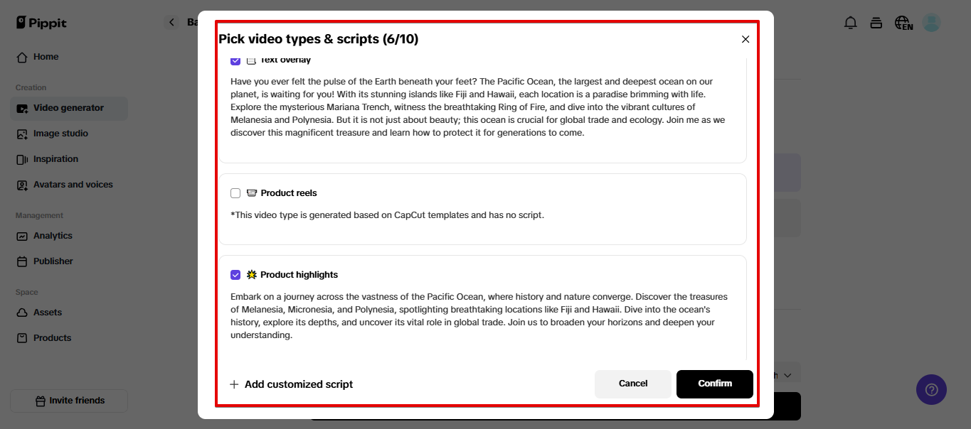 Auto-script generation in Pippit