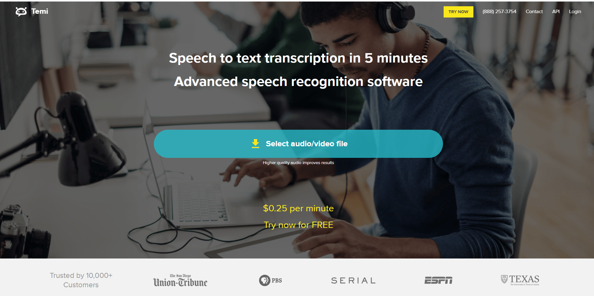 Interface of Temi - a valuable online audio to text converter
