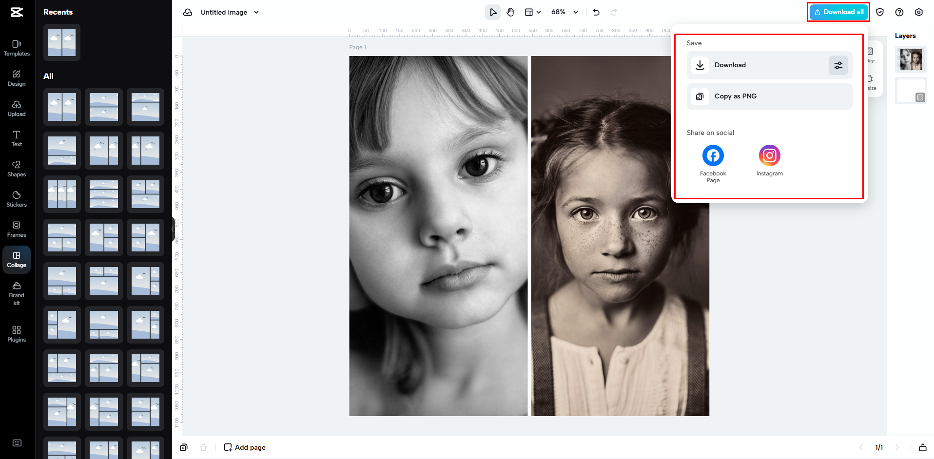 Downloading the collage from CapCut Web