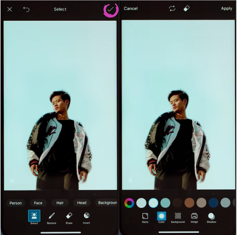 Showing how to edit photos with background in Picsart