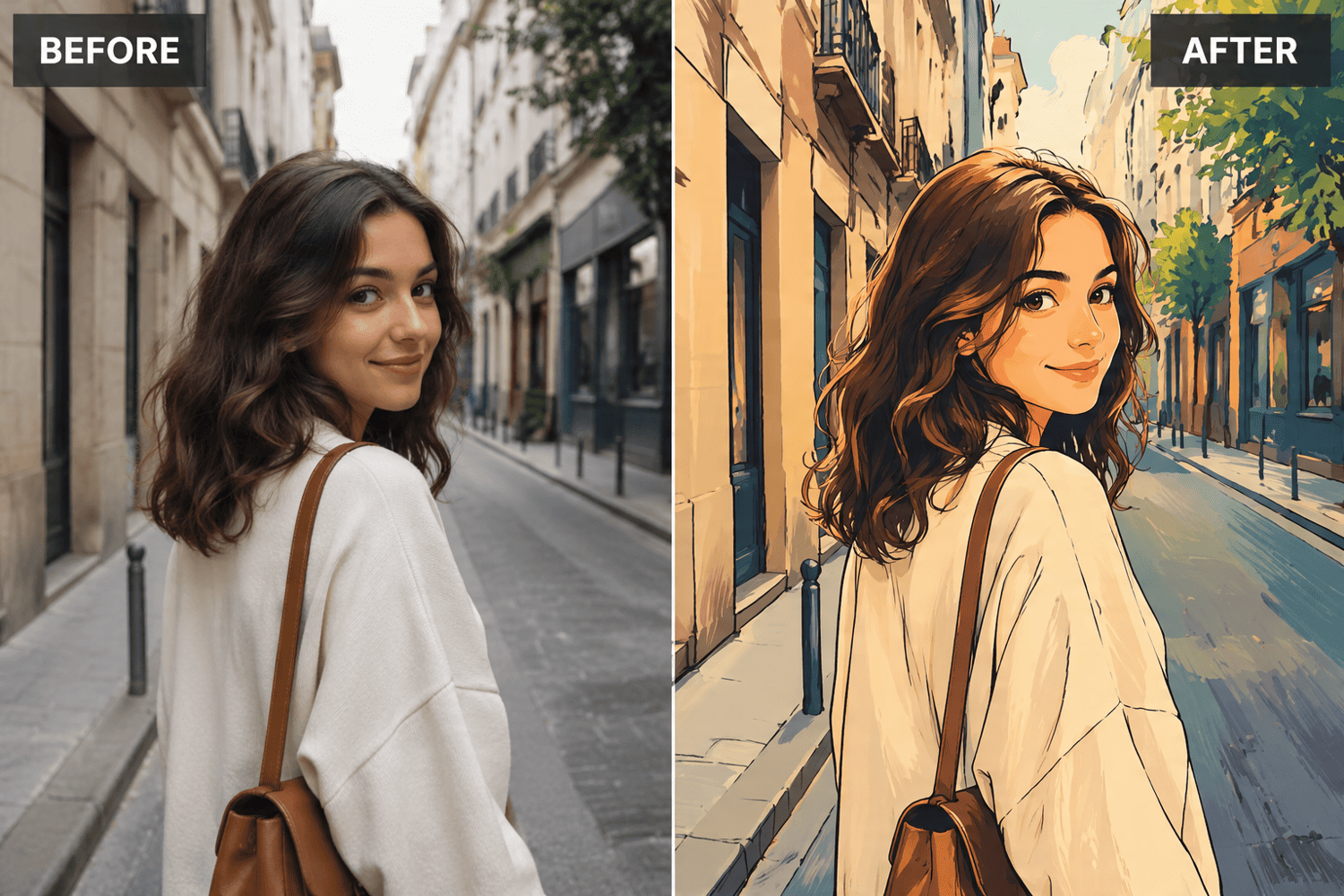 Before-and-after split frame