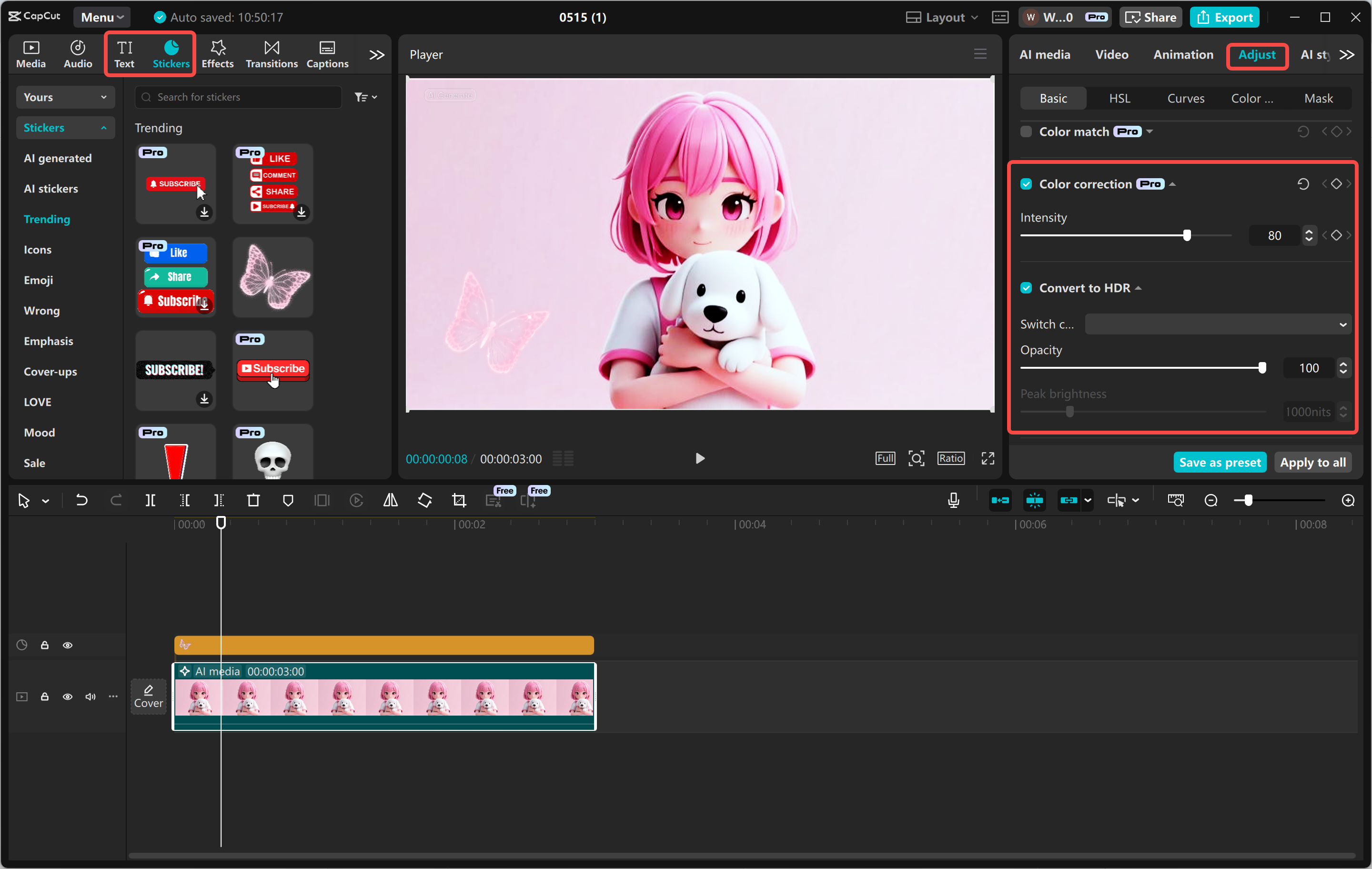 Creating a 3D character with text prompts in the CapCut desktop video editor
