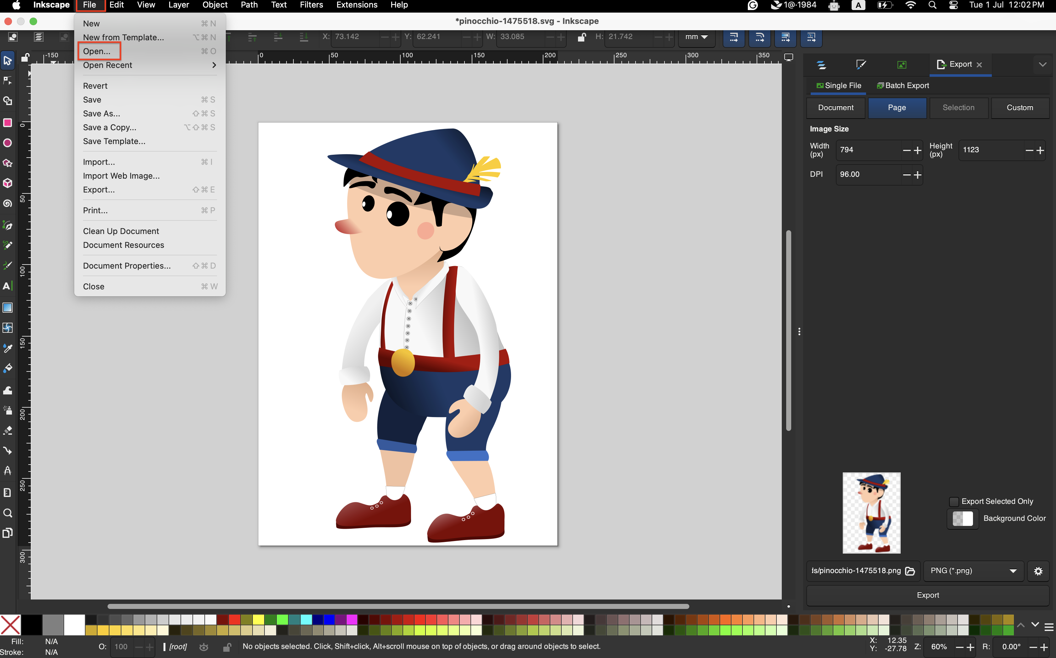 Inkscape에서 SVG 파일 설치 및 열기