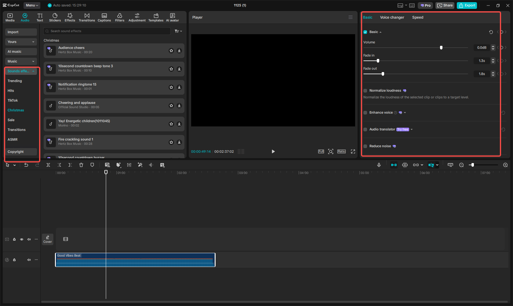 Edit the music track using CapCut's audio tools