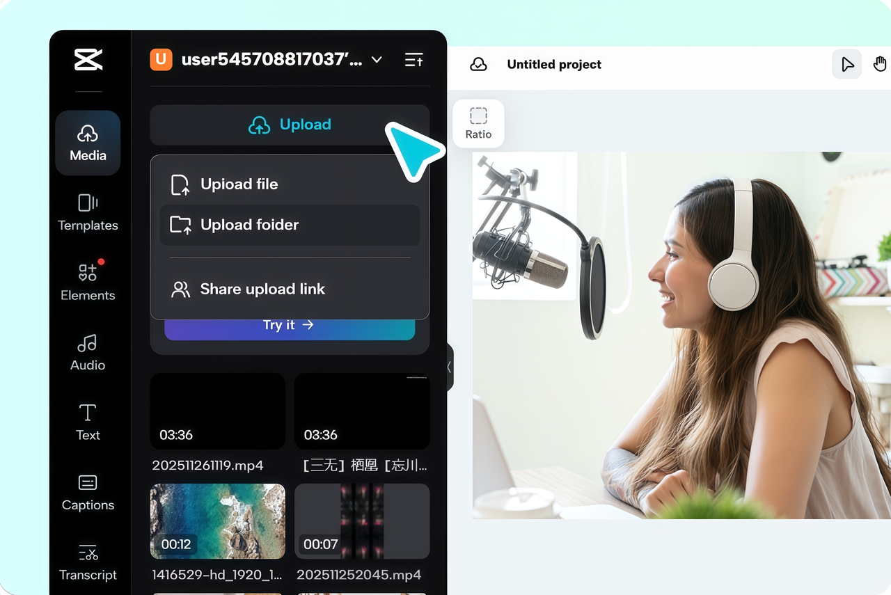 Tải lên video trong CapCut