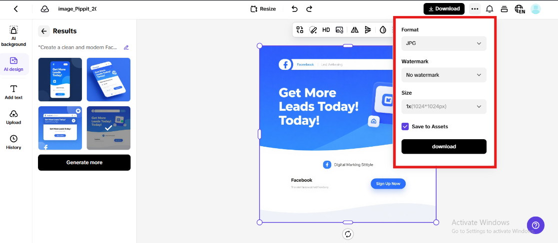 Exporte e compartilhe sua imagem