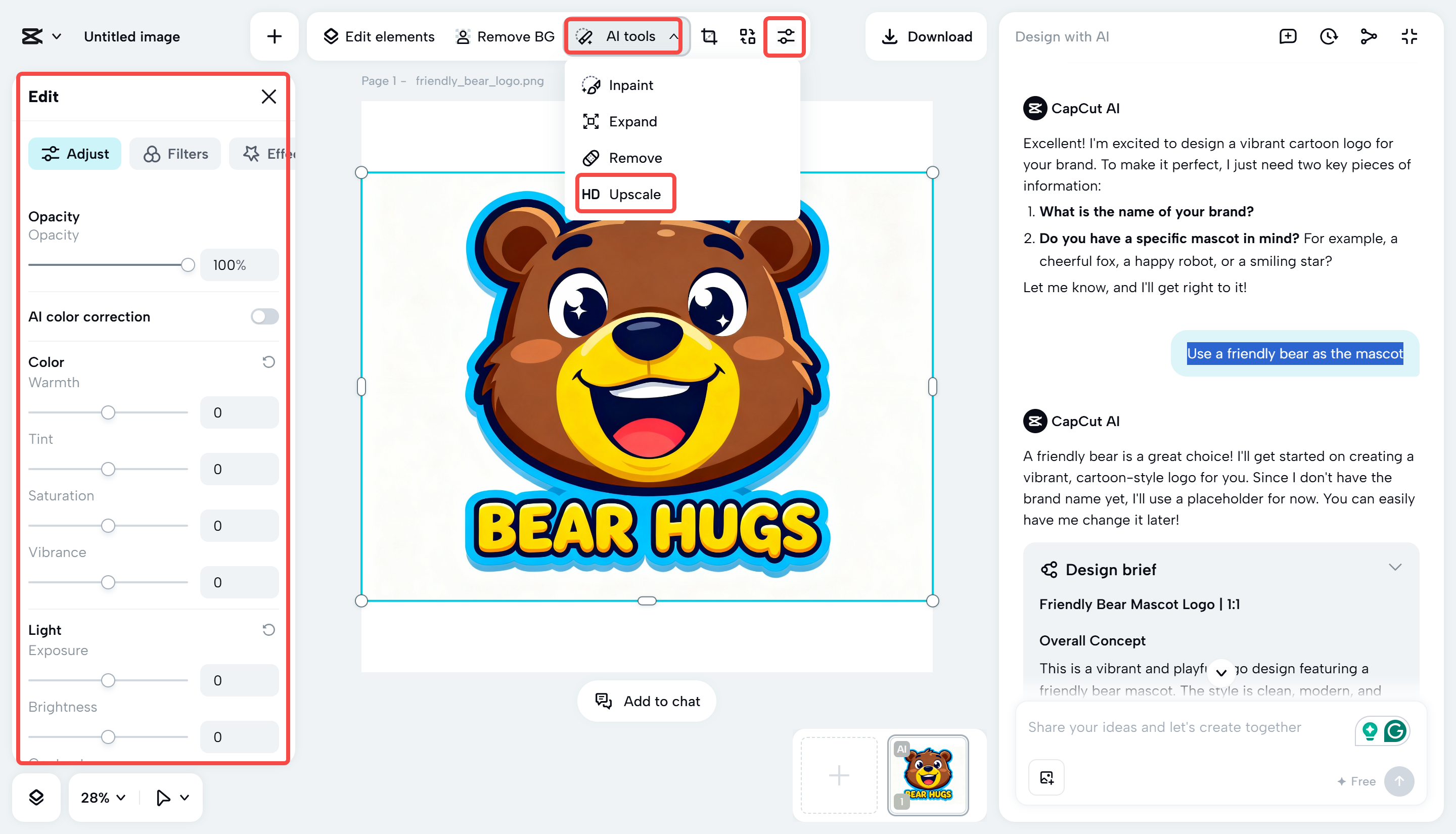 Anpassa logotypdesignen i CapCut Web
