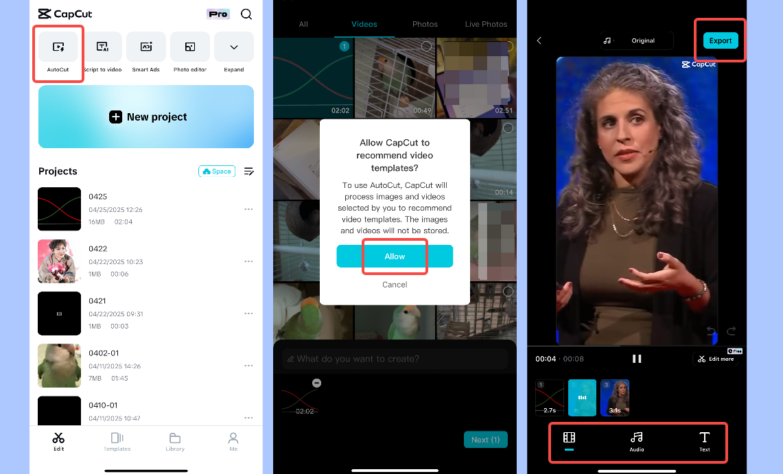 Convertir une longue vidéo en clips à l'aide de l'application mobile CapCut