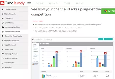 TubeBuddy Arayüzü - YouTube rakip analizi yapmanın hızlı bir yolu