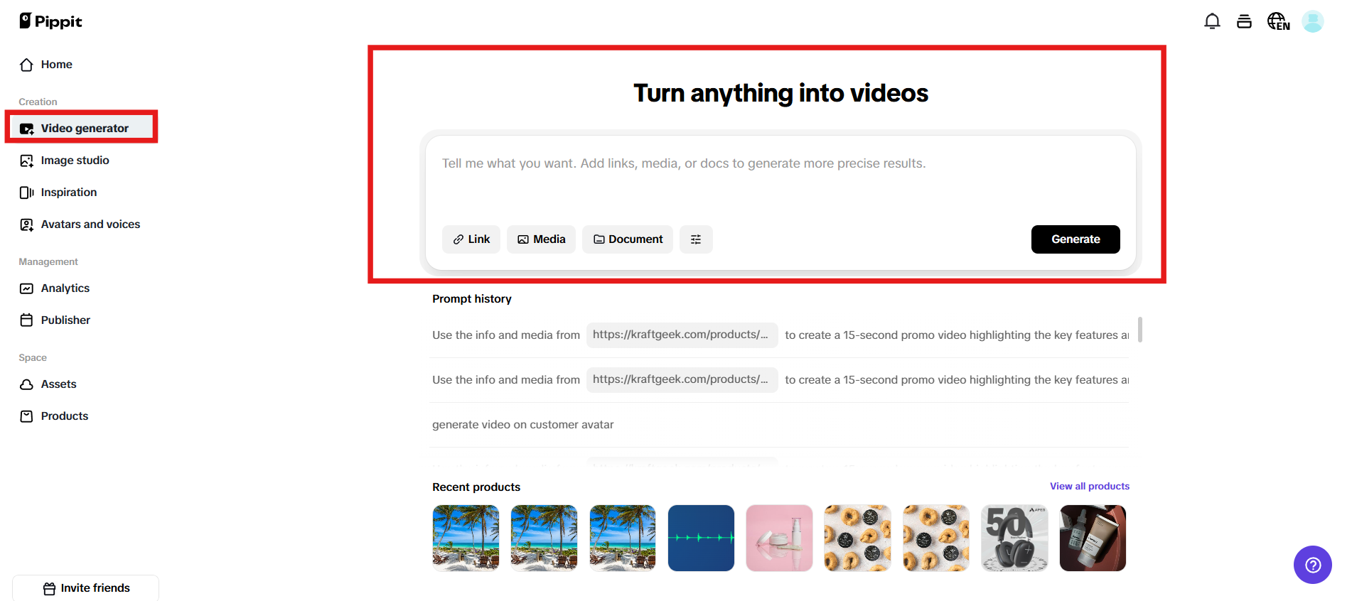 Access the Video generator