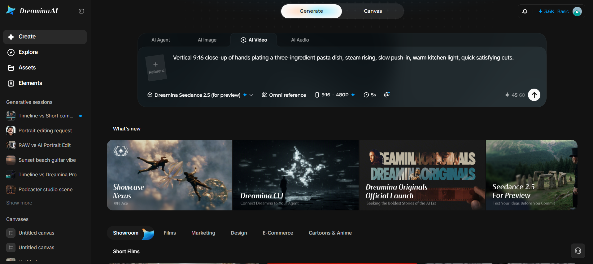 Dreamina 'nın video oluşturucusunda dikey bir Kısa istemi girme