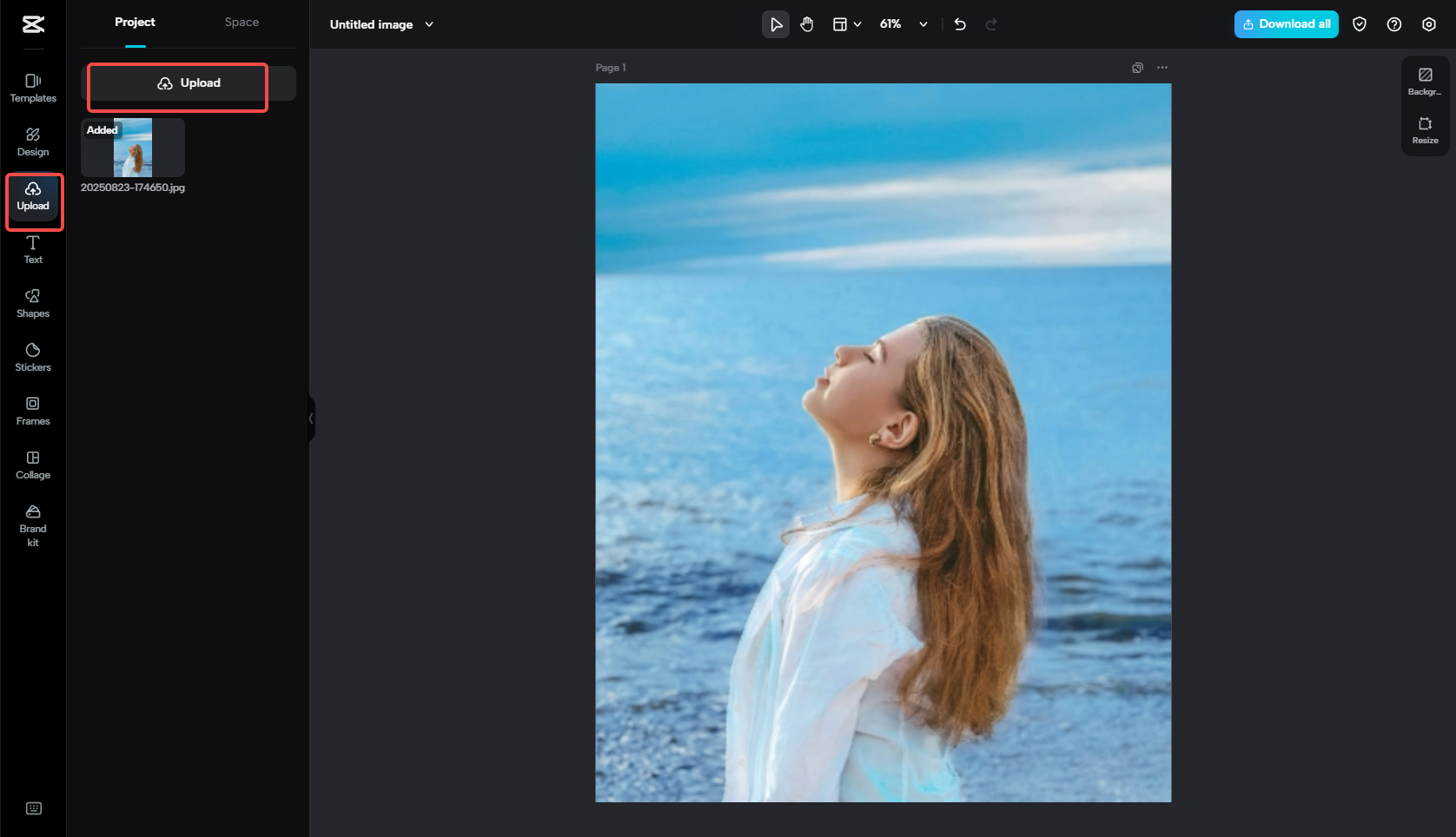 Upload an image to CapCut