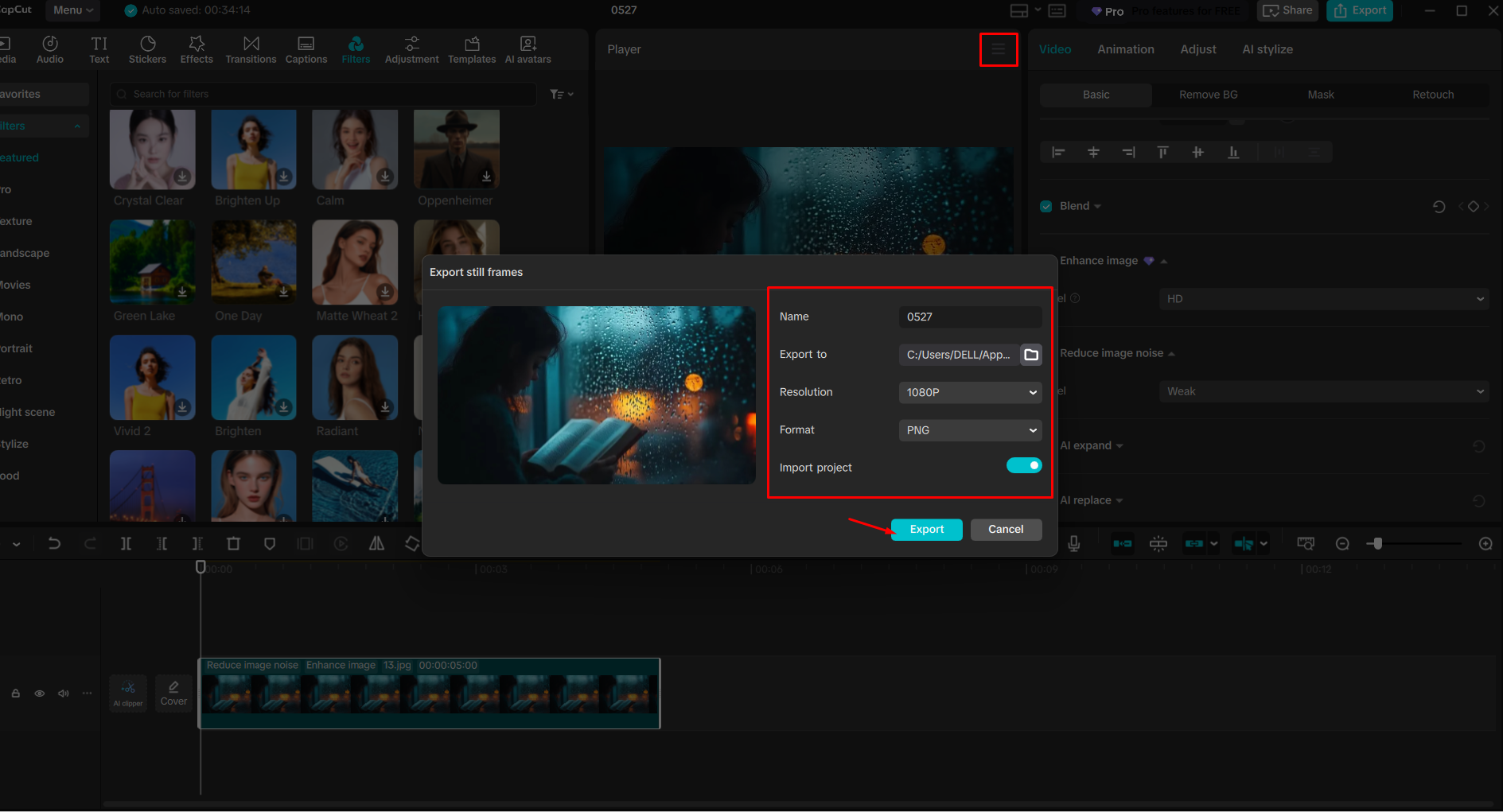 Exportieren eines Bildes aus dem CapCut Desktop-Video-Editor