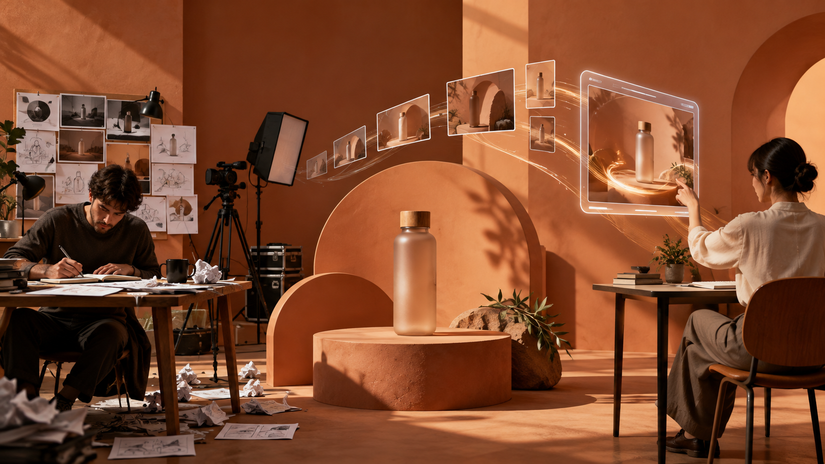 Sculptural Bottle Campaign example for motion graphics traditional vs ai agent workflow