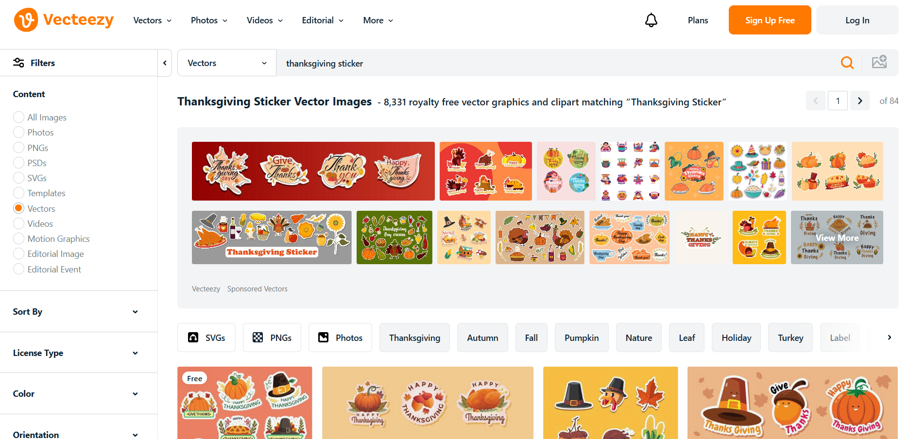 Vecteezy – a website for exploring Thanksgiving stickers.