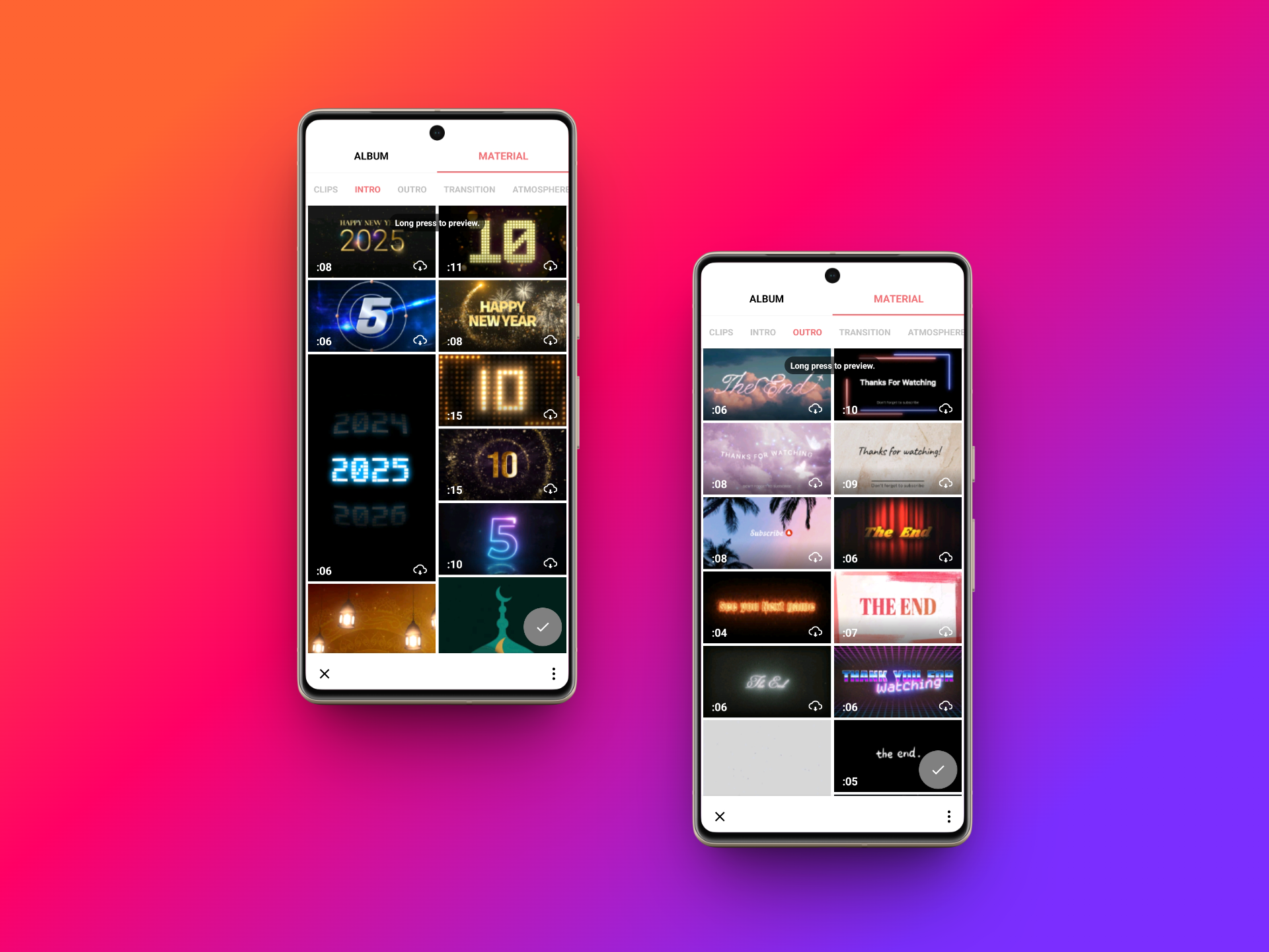 InShot templates for video intros and outros