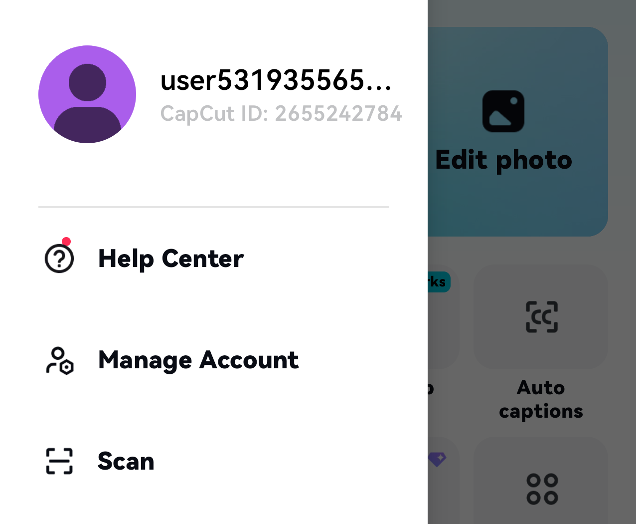 פתח את הפונקציה "סריקה"