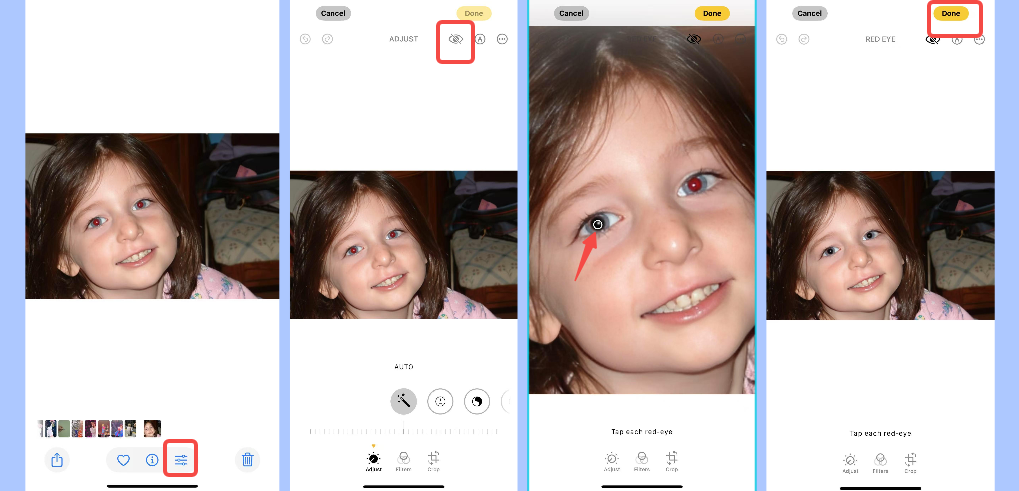 Remove red eyes using the Photos app