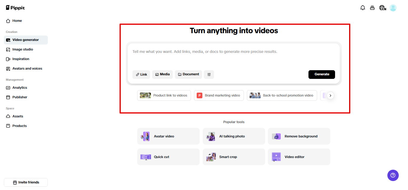 Videogenerator Pippit
