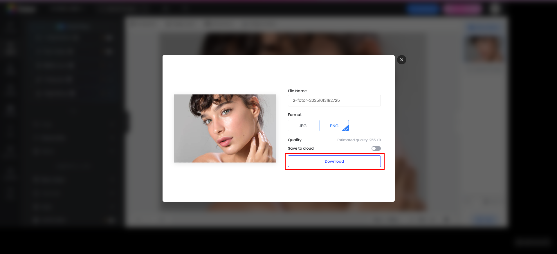 Exporting the image from Fotor