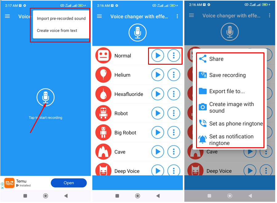 Immagine che mostra come utilizzare Voice Changer with Effects