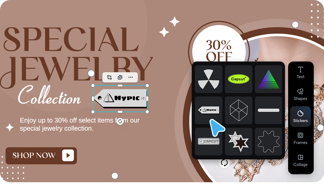 Uniquify jewelry ads with flexible editing tools 