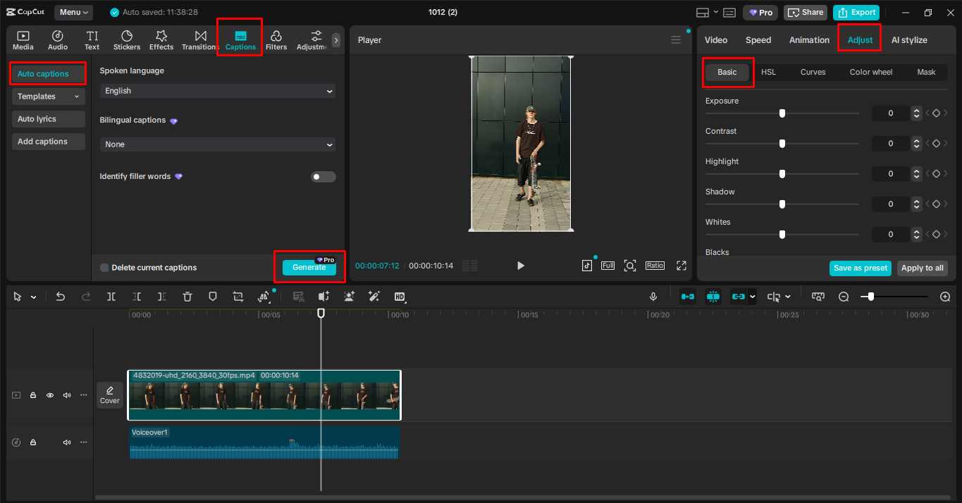 Editing the video in the CapCut desktop video editor