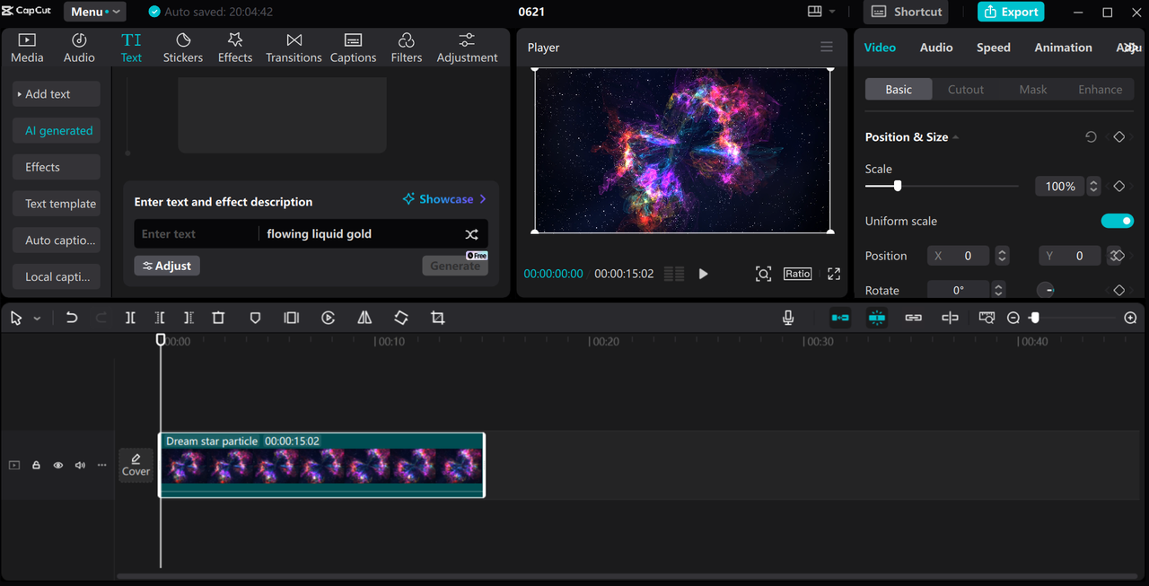 Interfaccia dell'editor video desktop CapCut - il miglior generatore vocale AI