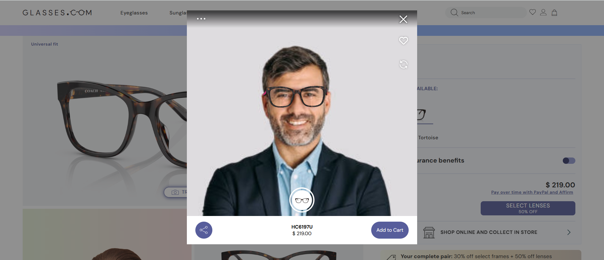 Glasses.com retailer virtual try-on