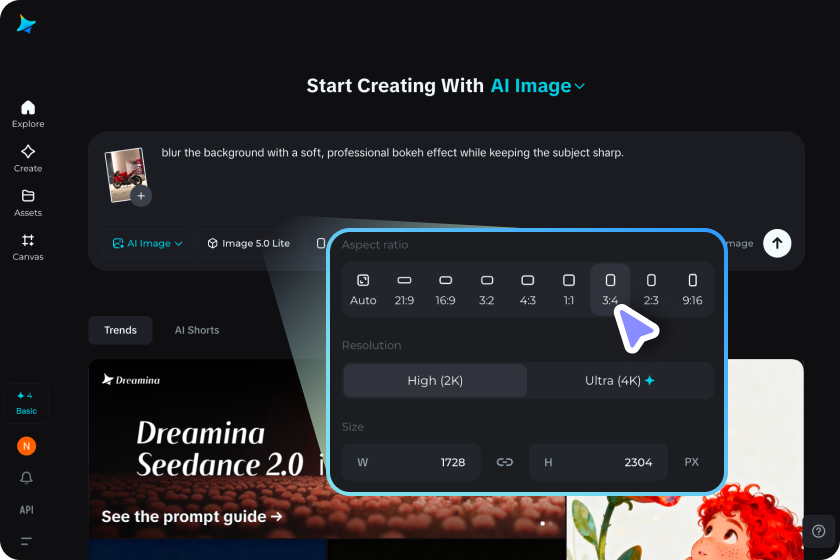 Select settings and apply the blur