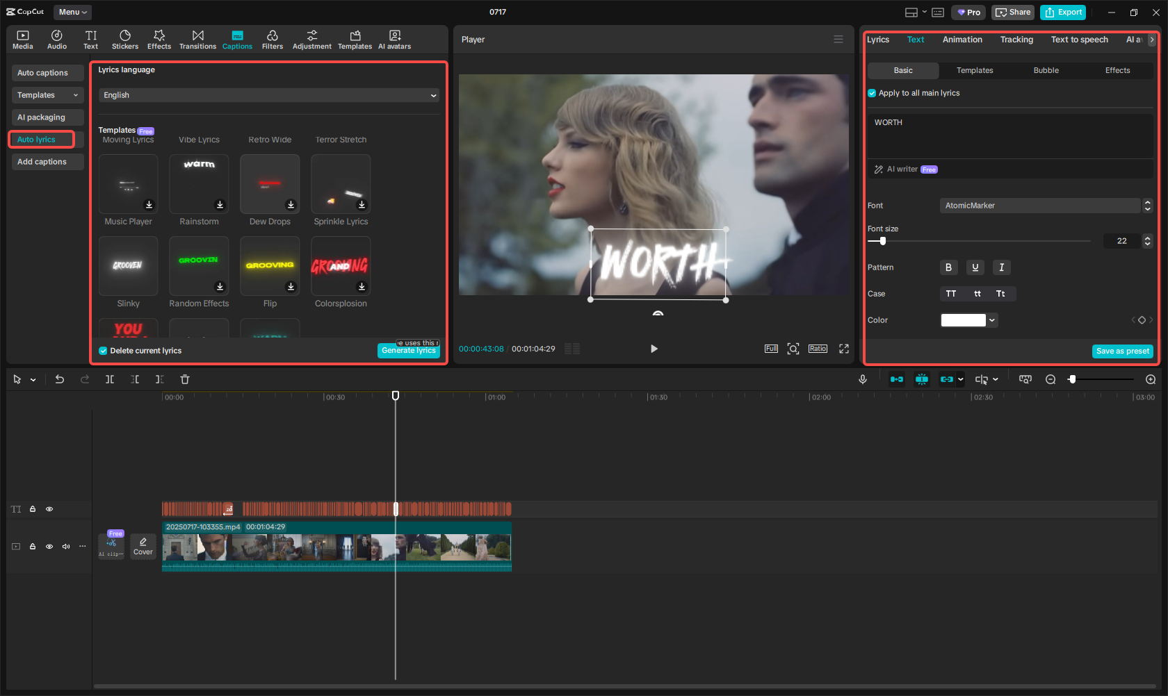 Bewerk de songtekstvideo van het muziekfestival