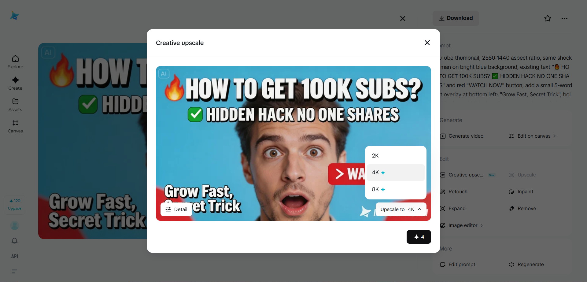 Enhancing the quality of a thumbnail design using Dreamina