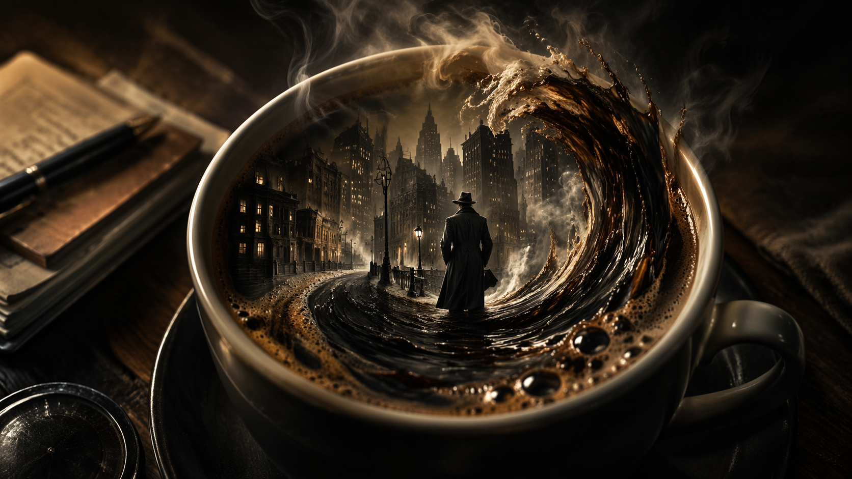 Dreamina AI Drink Story Generator Prompt Beispiel 2: Cafe Table Scene