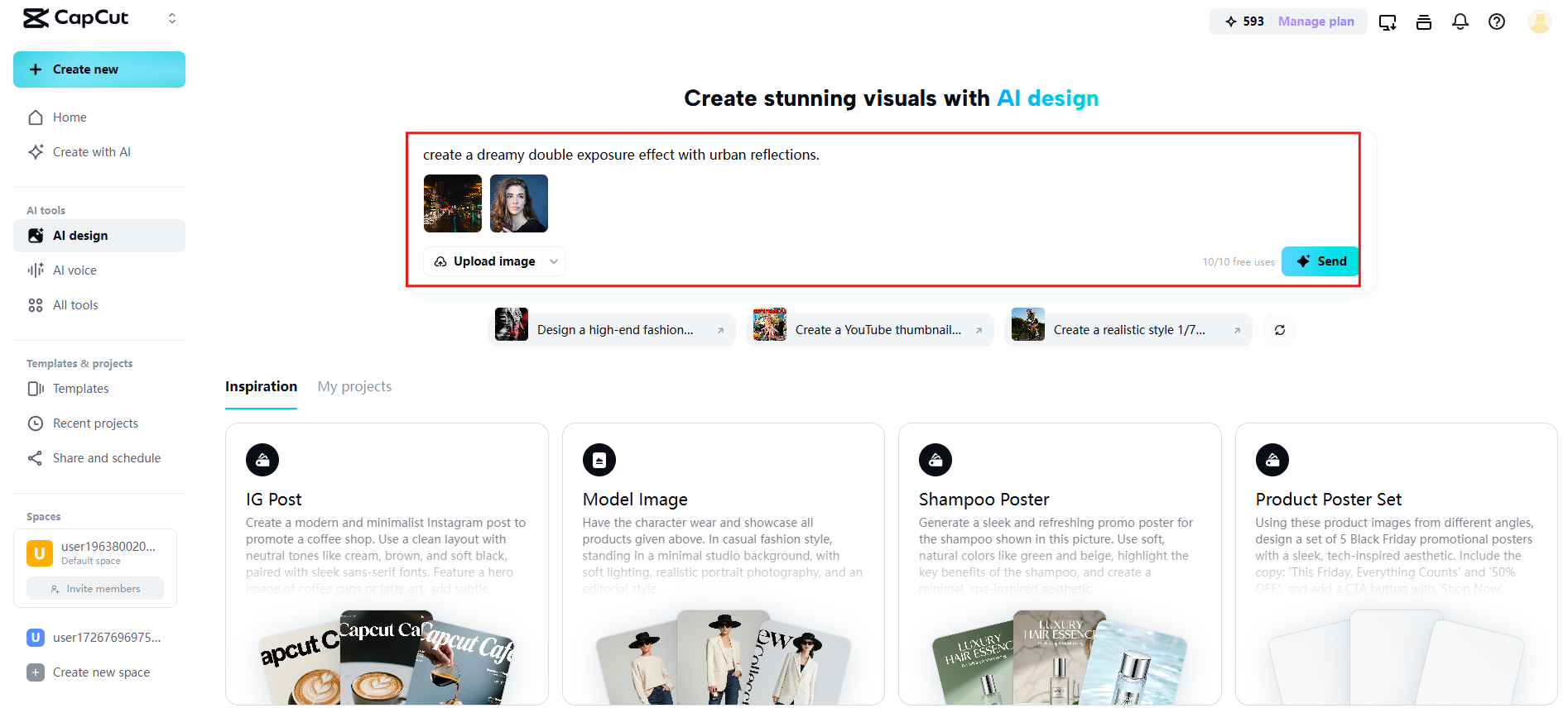 Ladda upp bilder, ange prompt och generera