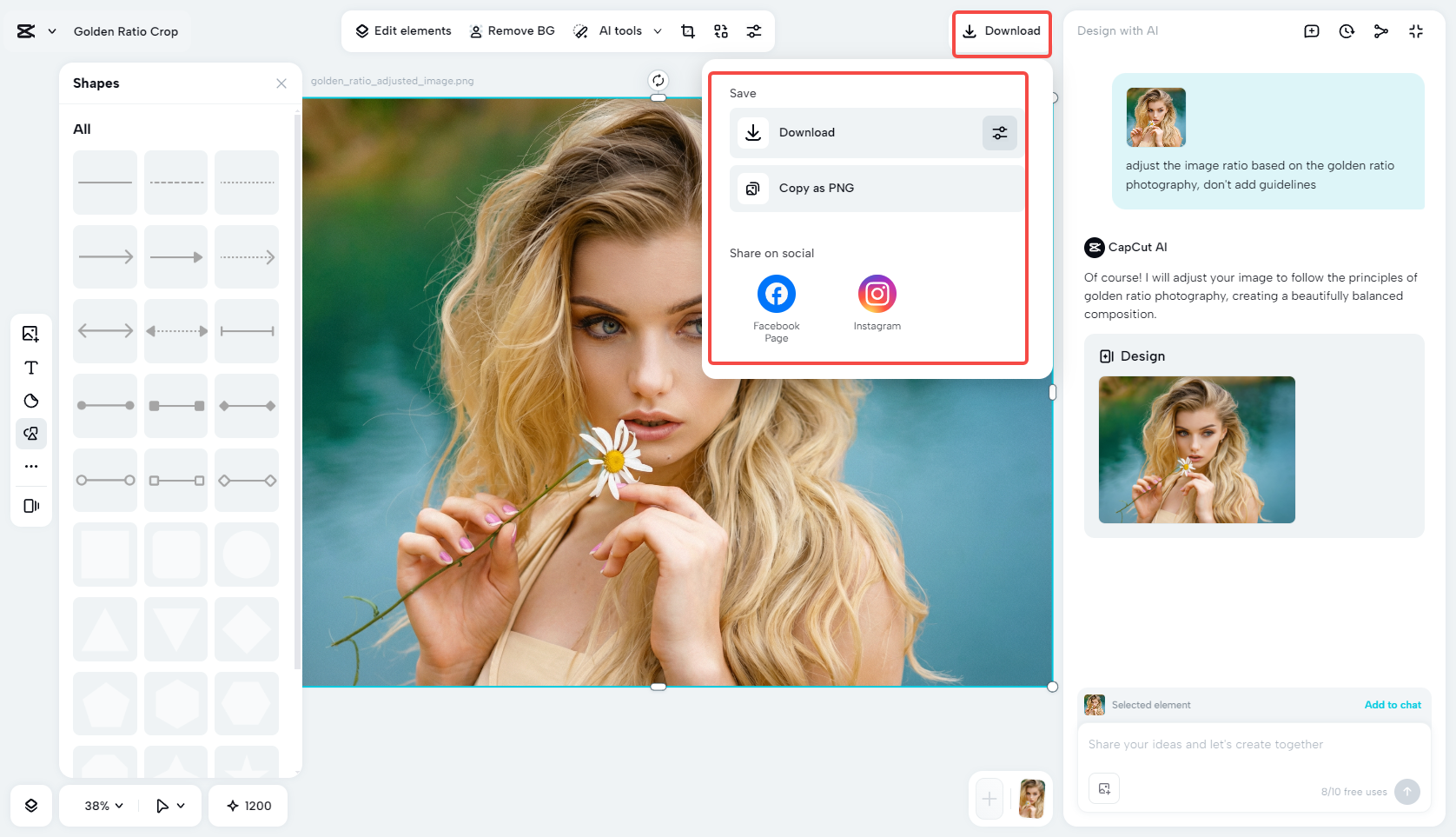 Exporting the photo in CapCut