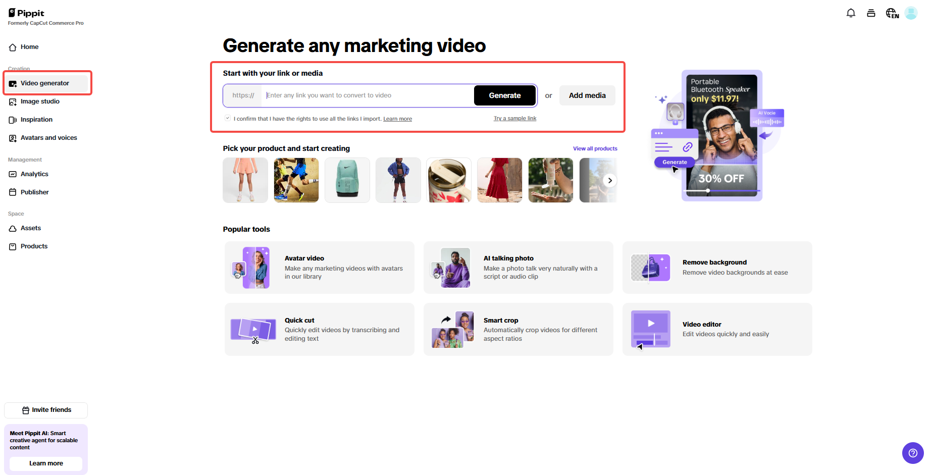 Access the Video generator